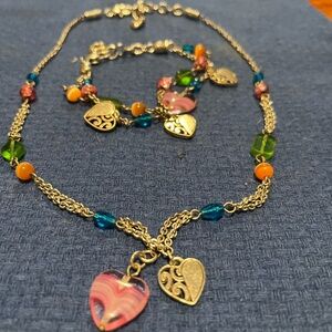 Heart Charm Necklace and Bracelet Set